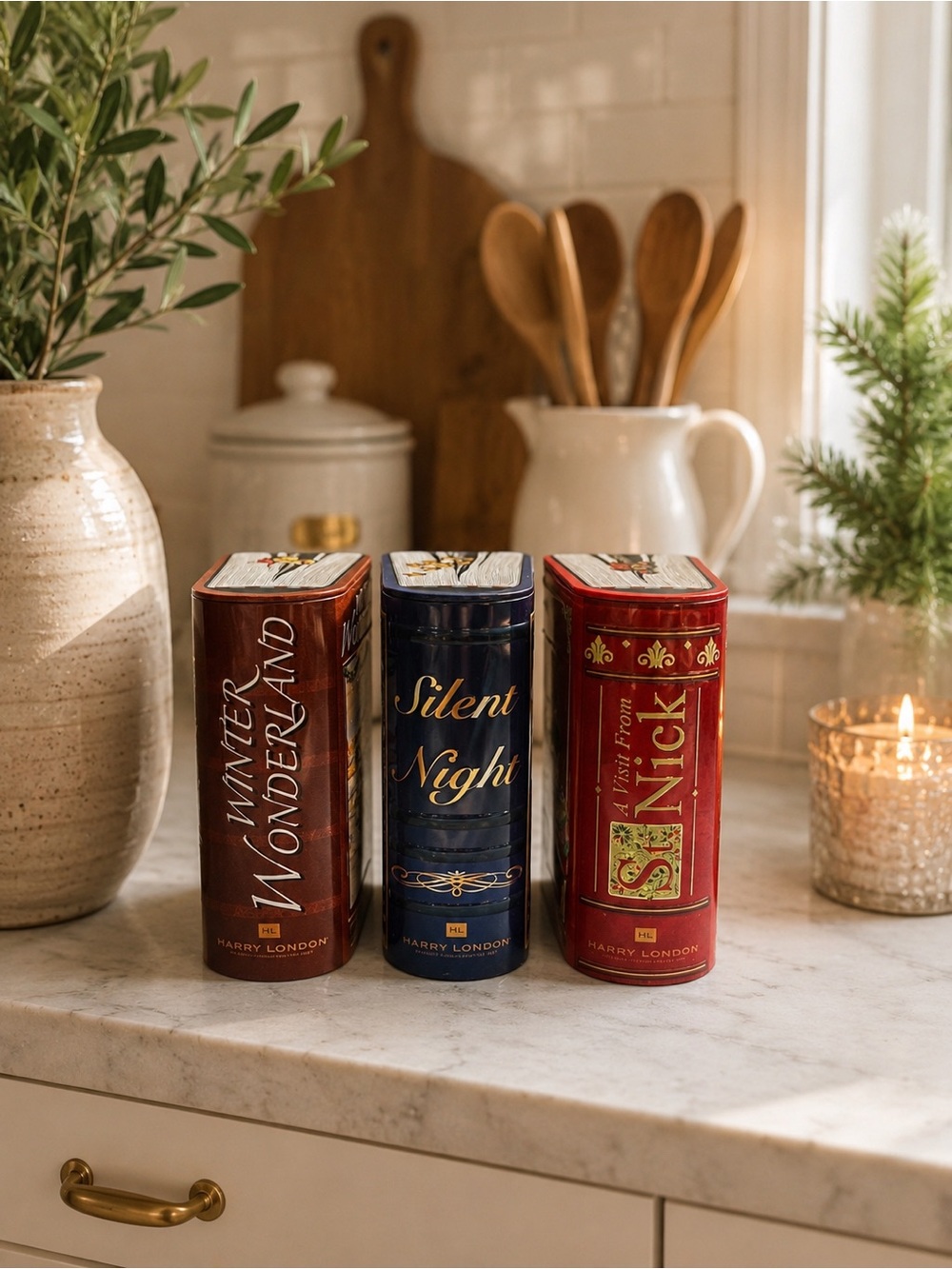 Holiday Decorative Tin Trio - Red & Blue Festive Canisters
